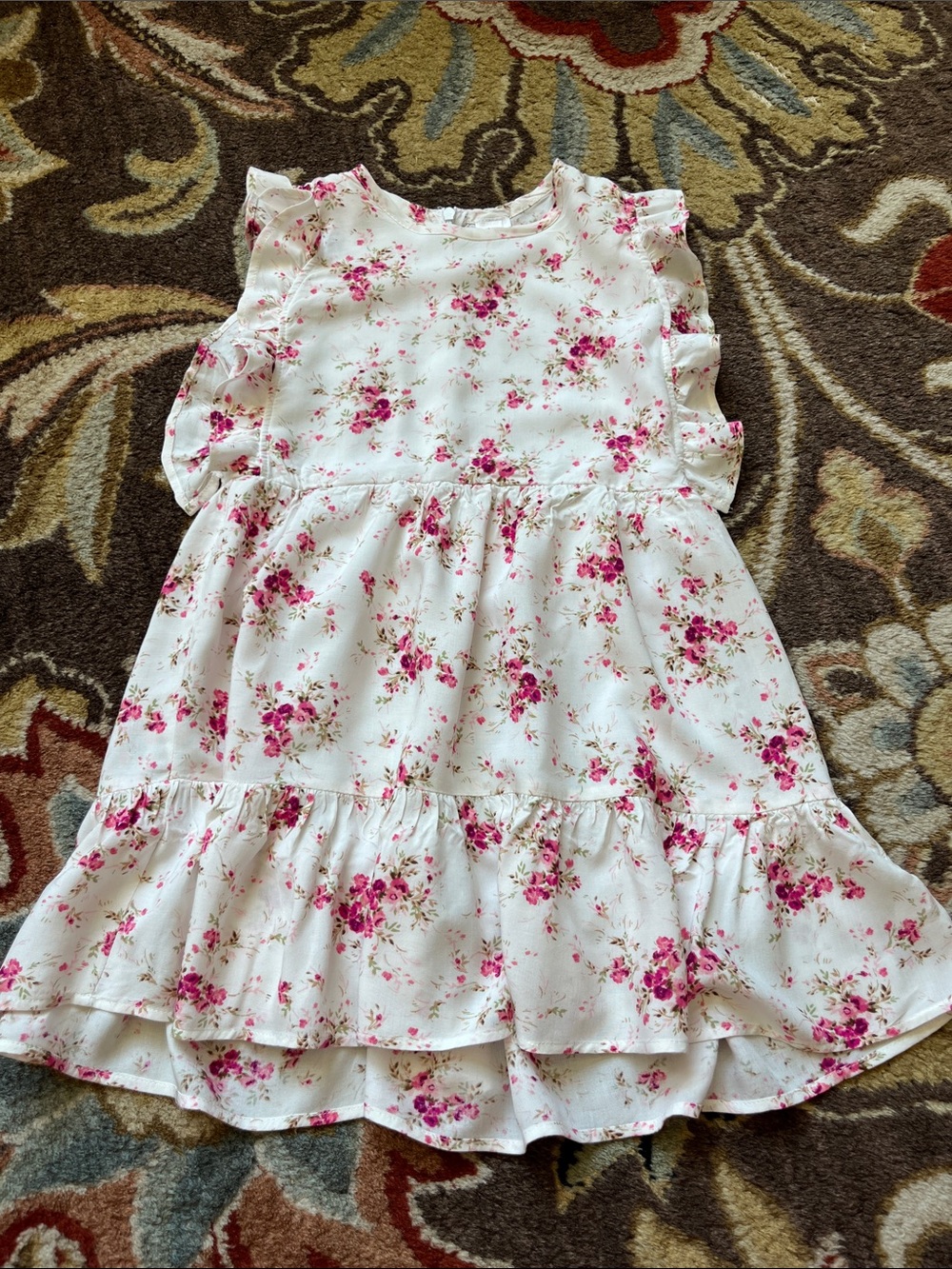 Little Mass White Dress with Pink Floral Print